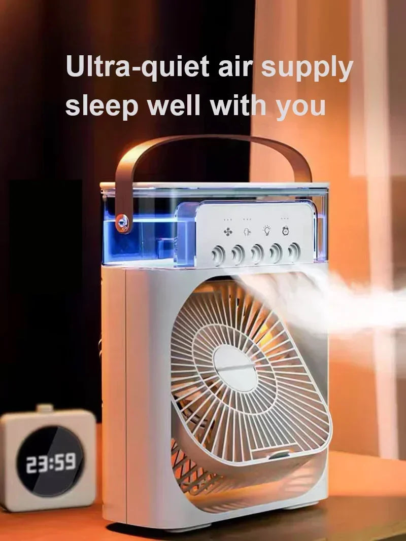 ventilador 3 en 1, aire acondicionado, Enfriador de aire pequeño para el hogar, luz LED nocturna, humidificador portátil, ventilador de ajuste de aire